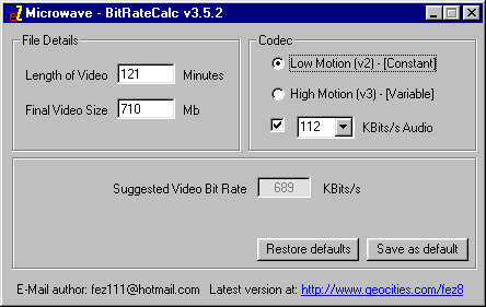 Fez Microwave BitRate Calc