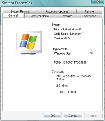 Properties Windows Vista