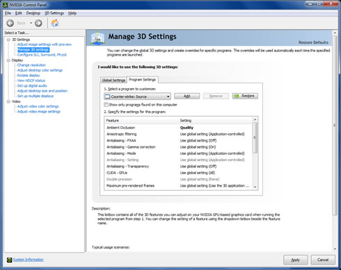 NVIDIA Control Panel HBAO+ Ambient Occlusion.