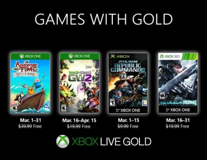 New Free 'Xbox Games With Gold' For March