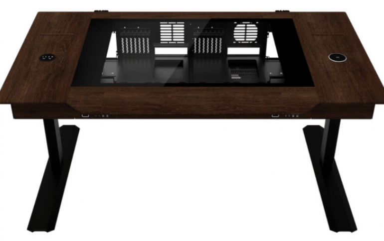 LIAN LI DK-07 WOOD Motorized Desk PC Case Crafted in Premium Walnut