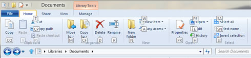 Figure 22 - Keyboard shortcuts on the Explorer ribbon Figure 22 - Keyboard shortcuts on the Explorer ribbon