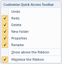 Figure 23 - Quick Access Toolbar customization options Figure 23 - Quick Access Toolbar customization options